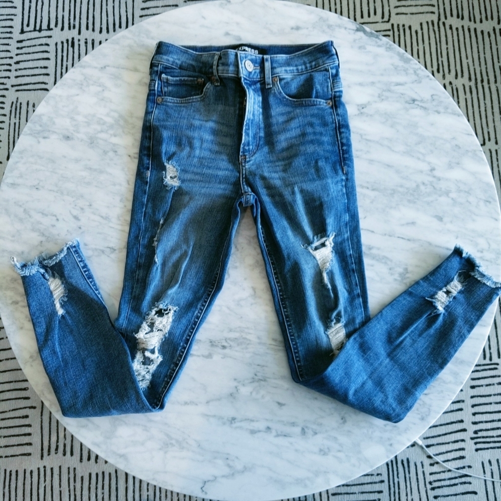 Express High Waisted Destroyed Jeggings